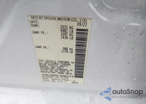 2023 Nissan Altima Sv z USA, uszkodzony, nr VIN 1N4BL4DW9PN308034